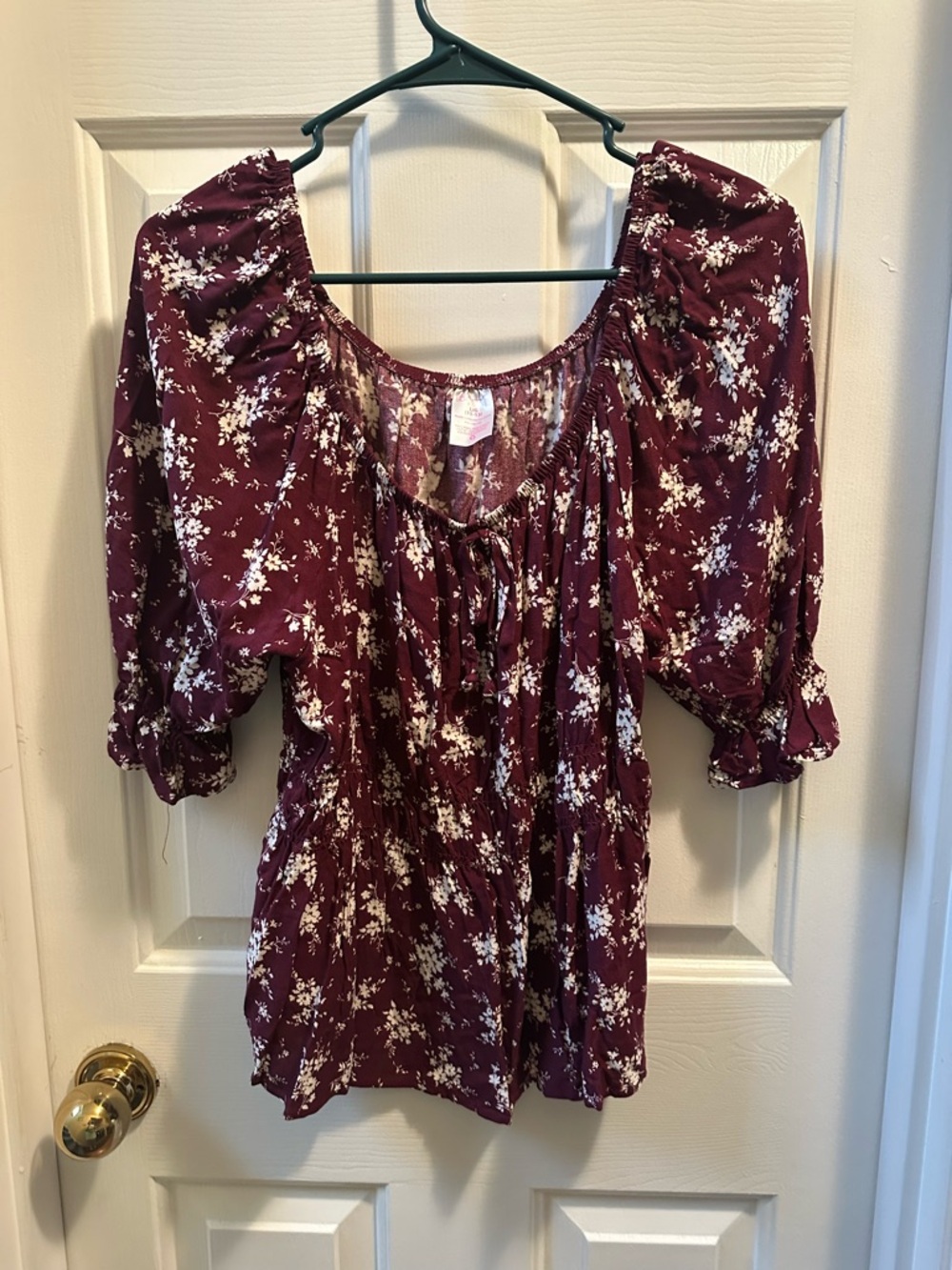 No Boundaries Burgundy Floral Peasant Top